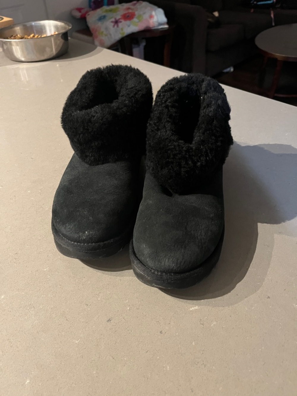 UGG Black Kids Plush Cuff Slip-On Boots